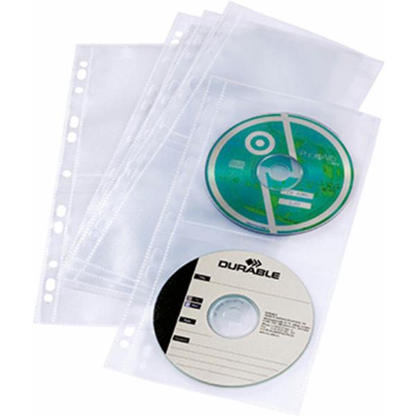 Preview: CD/DVD-Abhefthüllen 4CDs transparent für Ringbuch A4 PP  Packung 5 Hüllen