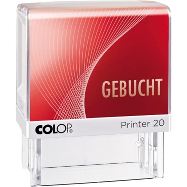 Preview: Textstempel GEBUCHT 38mm Printer 20 selbstfärbend m. rotem Stempelkissen