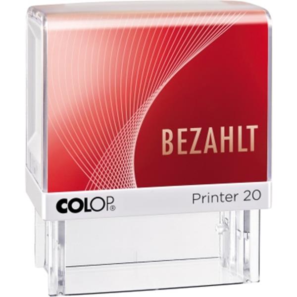 Preview: Textstempel BEZAHLT 38mm Printer 20 selbstfärbend m. rotem Stempelkissen
