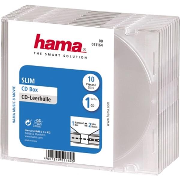 Preview: Hama CD-Leerhüllen Slim transparent für 1 CD/DVD/Blu-ray    10 St./Pack.