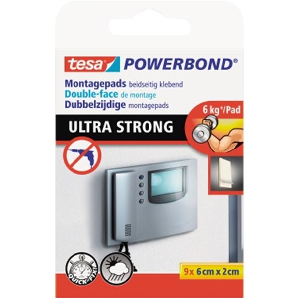 Preview: Tesa Powerbond Ultra Strong Pads 6x2cm. hält bis zu 6kg  Pack 9 Stück