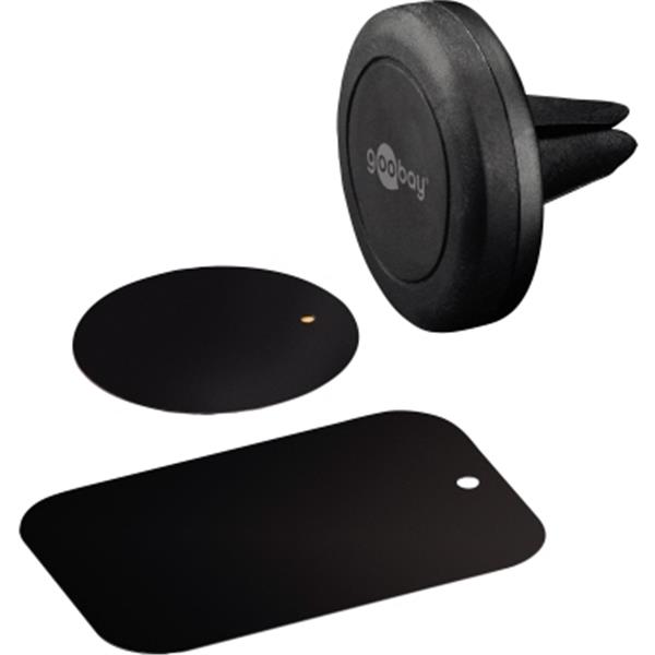 Preview: Goobay Halterung mit 2 Magnetplatten schwarz für KFZ Lüftungsgitter