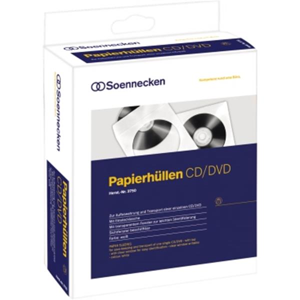 Preview: CD/DVD-Papierhüllen weiß für 1 CD/DVD Lasche + Fenster  Packung 100 Stück