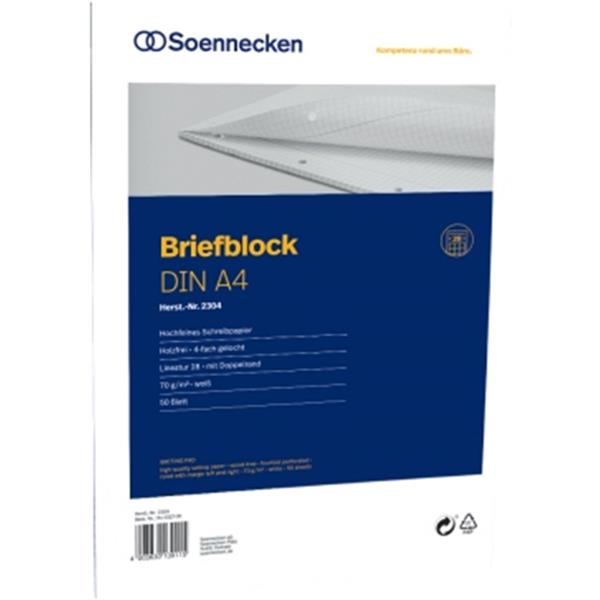 Preview: Briefblock A4 kariert 50Blatt 4-fach Lochung Lineatur 28 70g/m?