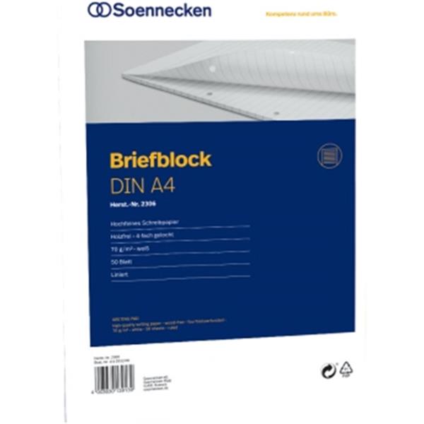 Preview: Briefblock DIN A4 liniert 50Blatt 70g/m?. 4fach Lochung