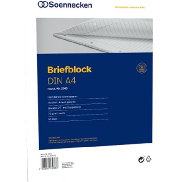 Preview: Briefblock DIN A4 liniert 50Blatt 4fach Lochung Lineatur 27 70g/m?