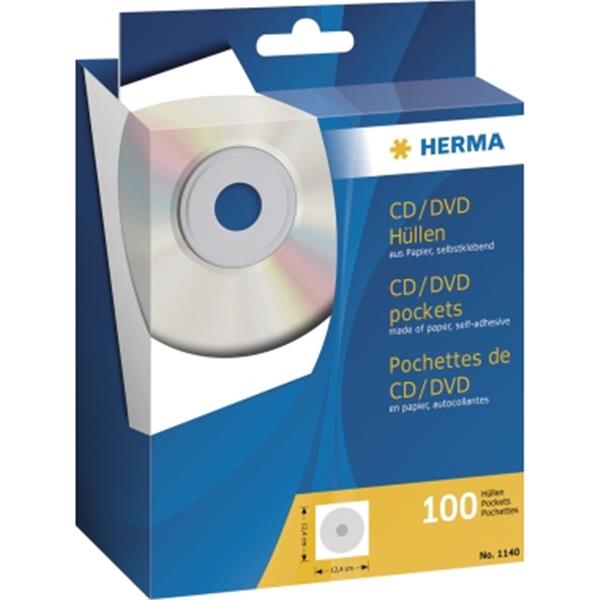 Preview: CD/DVD-Papierhüllen 1CD weiß Rücken selbstklebend Fenster Pack 100 Stück
