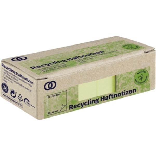 Preview: Haftnotizen 50x40mm gelb Recycling oeco 100Blatt       Packung 12 Stück
