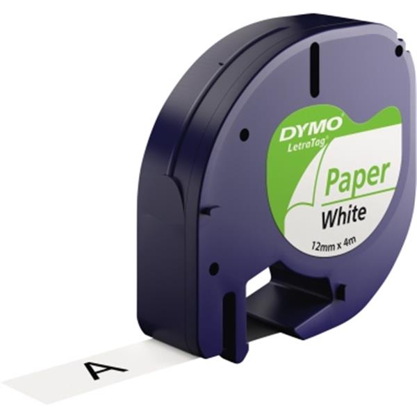 Preview: Schriftband schwarz auf weiß 12mm/4m Papier-Band Dymo LETRA-TAG