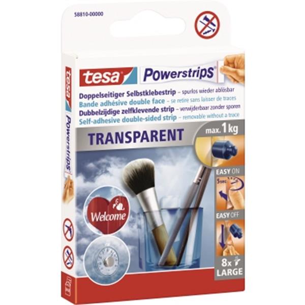 Preview: Tesa Powerstrips Large transparent Haftkraft bis 1kg    Packung 8 Stück