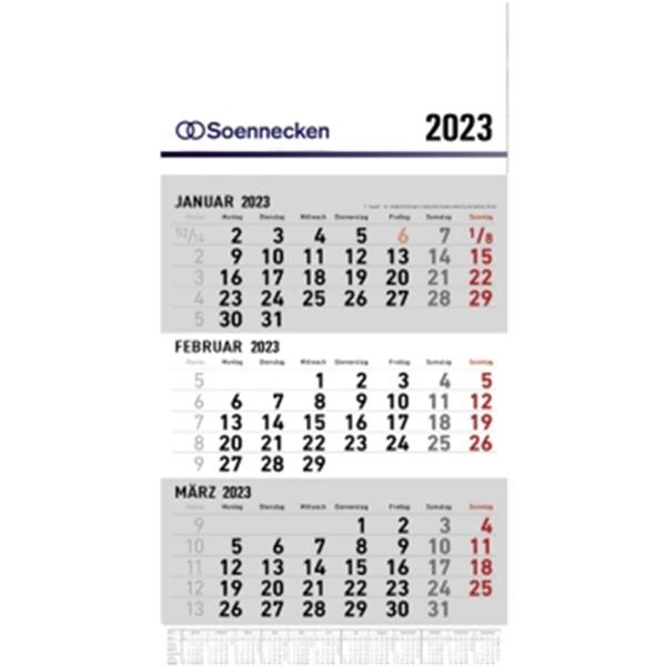 Preview: Dreimonatskalender 29.6x49cm 2023 weiß/grau mit Datumschieber