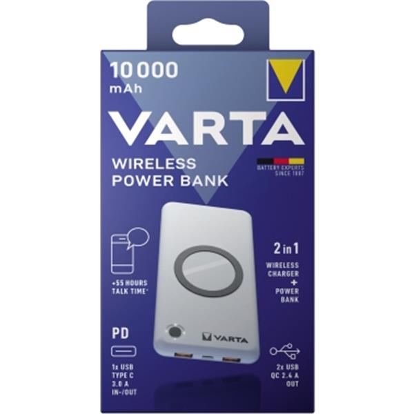 Preview: Varta Wireless Powerbank 2-in-1 silber 10.000mAh USB-C Ladekabel