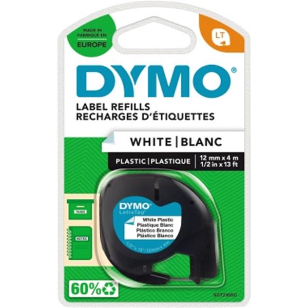 Preview: Schriftband schwarz auf weiß 12mm/4m Plastik-Band Dymo LETRA-TAG