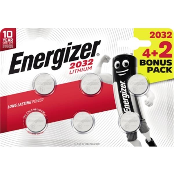 Preview: Energizer Knopfzelle CR2032 Lithium 3V                     4+2 St./Pack.