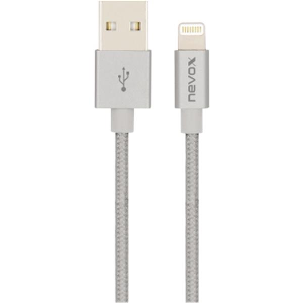 Preview: Nevox USB-Kabel LC-1530 Nylon 2m Lightning USB MFI silbergrau