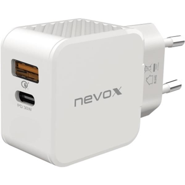 Preview: Nevox Ladegerät USB-C QC HC-2009 weiß USB PD Type C + QC3.0/PPS 30W