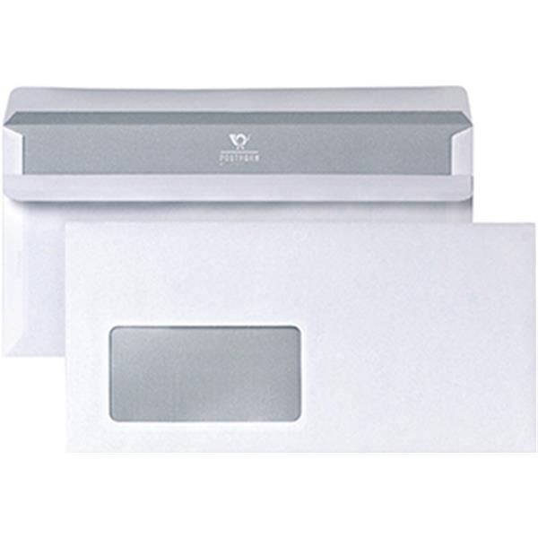 Preview: Briefhüllen DL mF/sk weiß 75g mit grauem Innendruck Packung 1000 Stück