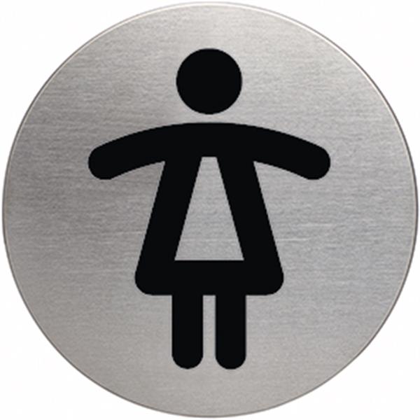 Preview: Türschild silber 83mm-rund Damen Piktogramm für WC-Türen