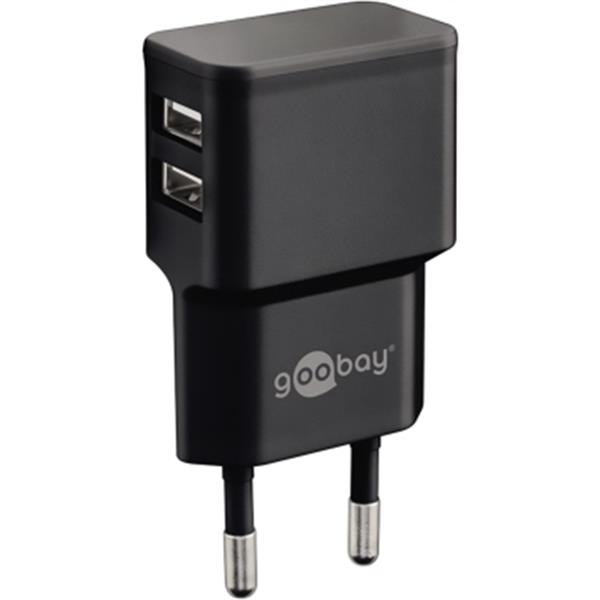 Preview: Goobay Netzadapter/Ladegerät schwarz Netzspannung 5V. 2 USB Ports