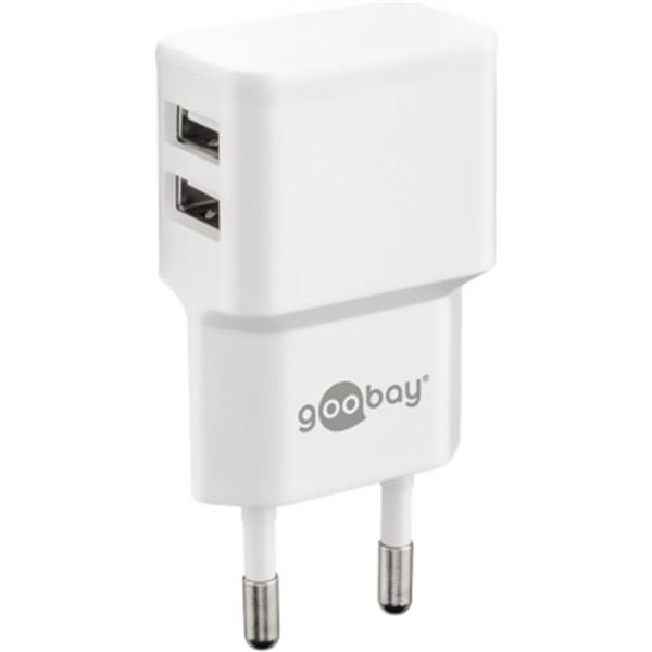 Preview: Goobay Netzadapter/Ladegerät weiß Netzspannung 5V. 2 USB Ports