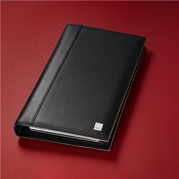 Preview: Visitenkarten-Ringbuch schwarz Leder Torino mit Register A-Z 90x58mm