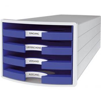 Schubladenbox lichtgrau/blau IMPULS 4-offene Schubladen