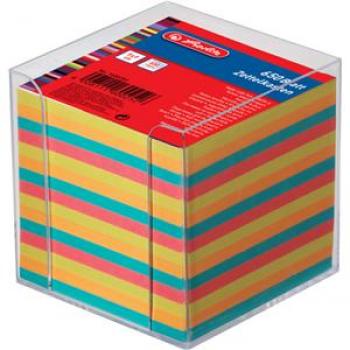 Herlitz Zettelbox 9x9x9cm transpar. inkl. 650 Blatt farbig