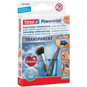 Tesa Powerstrips Large transparent Haftkraft bis 1kg Packung 8 Stück
