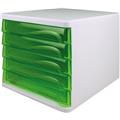 Schubladenbox 5 Schübe weiß/ grün transparent für A4 Dokumente