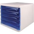 Schubladenbox 5 Schübe weiß/ blau transparent für A4 Dokumente