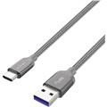 Nevox USB-Kabel TC-1480 Nylon 2m Type C USB zu USB 3.0 silbergrau