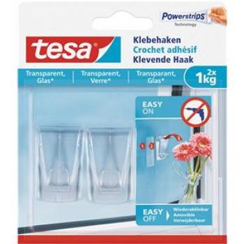 Tesa Powerstrips Klebehaken bis 1kg transparent Packung 2 Stück