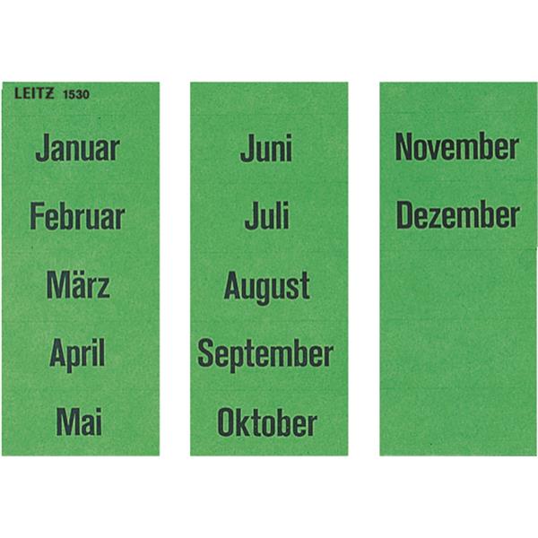Inhaltsschilder Jan-Dez grün Monat selbstklebend   Packung 120 Schilder